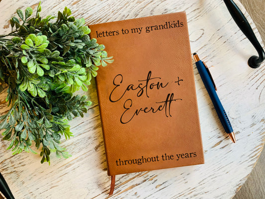 Letters to My Grandkids - Engraved Leather Journal with Custom Name